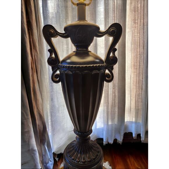Table Lamp Vintage Neoclassical Urn Style Black Base Ivory Shade 35" Tall - Picture 3 of 8